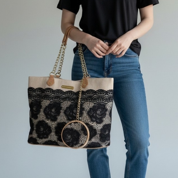 Betsey Johnson Floral Lace Tote Bag - Picture 2 of 12